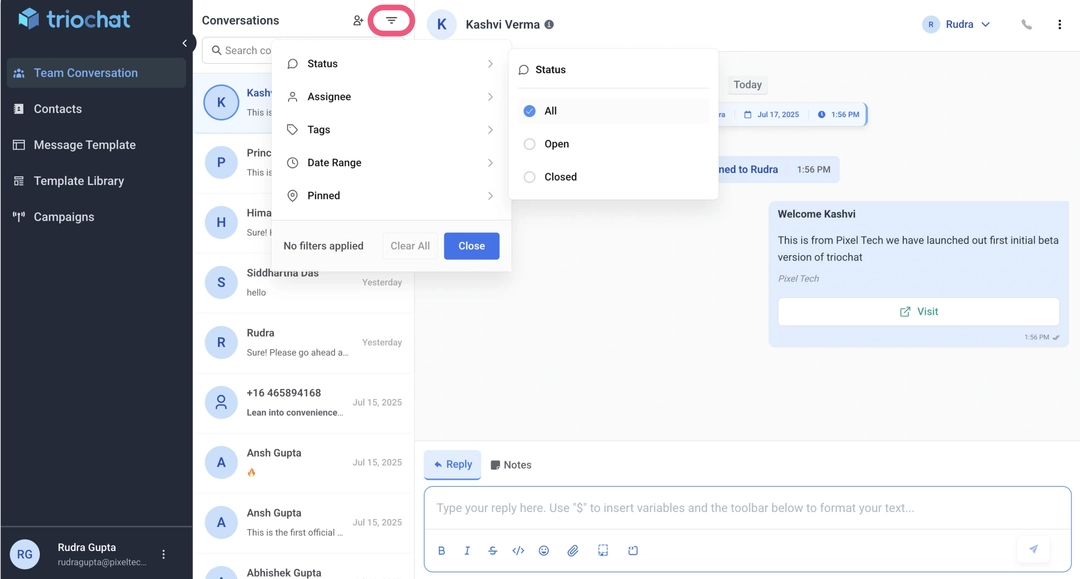 Conversation filter