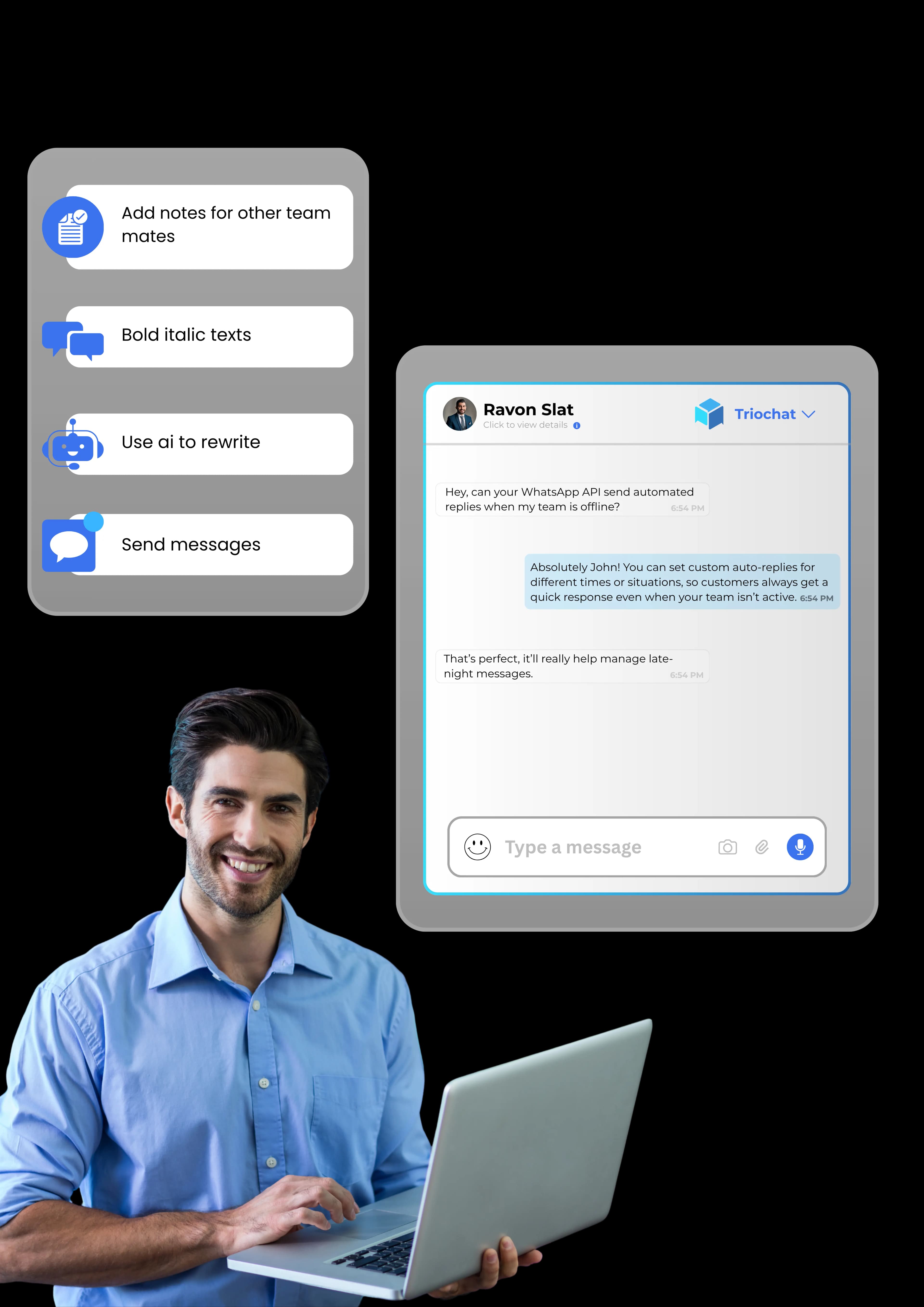 Manage WhatsApp Conversations as a Team - triochat.io WhatsApp automation